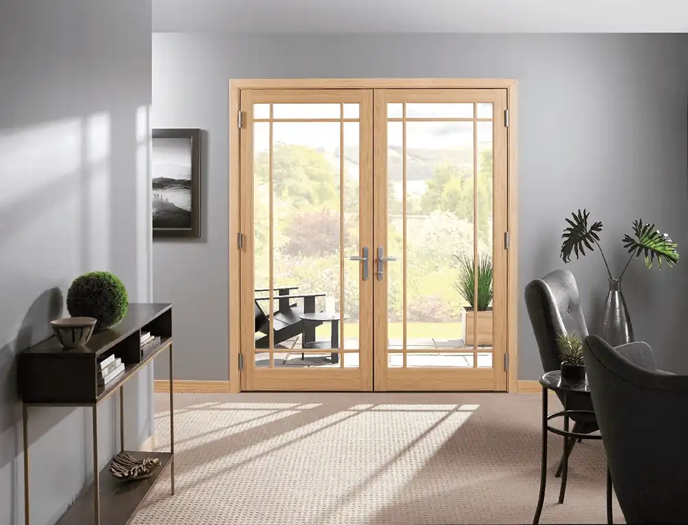 Interior living room image featuring a 2-panel Marvin Replacement Inswing French Door