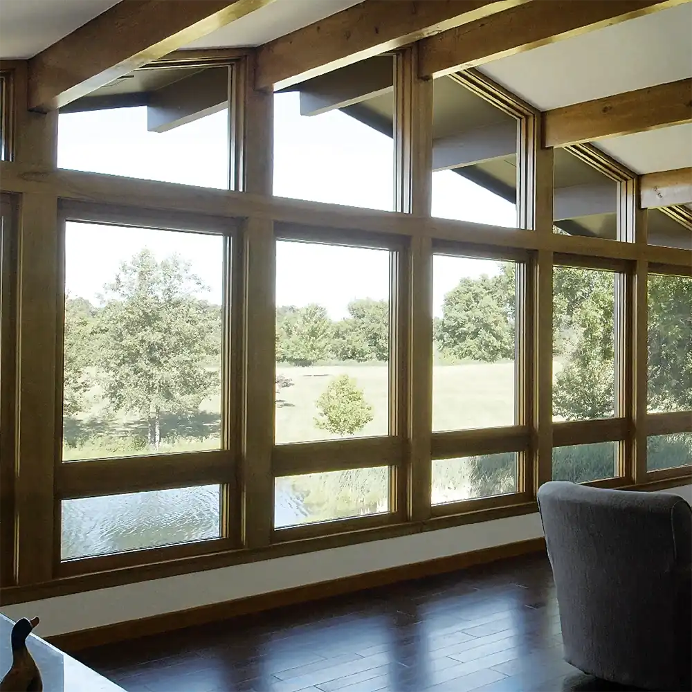 Special shape windows in a living room with an EverWood finish.