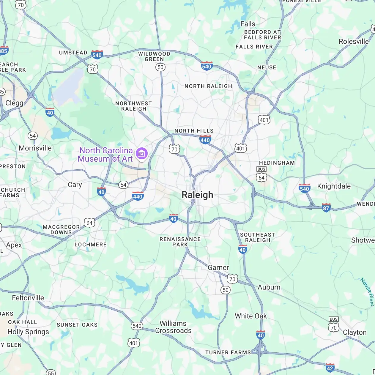Map of Raleigh, NC