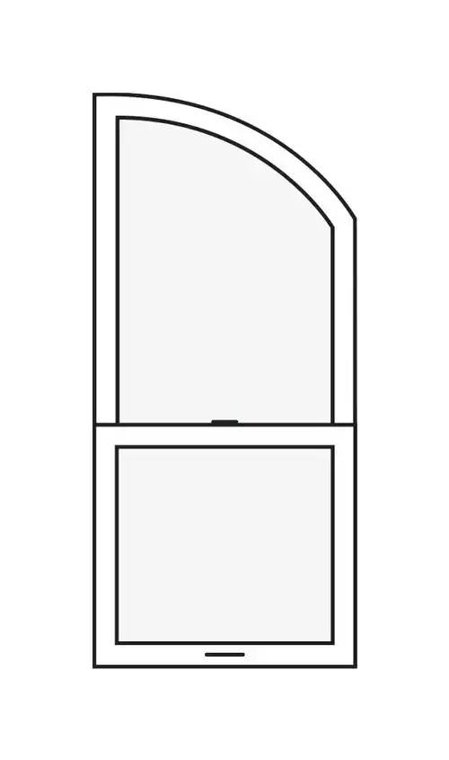 Line drawing of a Marvin Replacement Single Hung Round Top window with a high arch left eyebrow style.