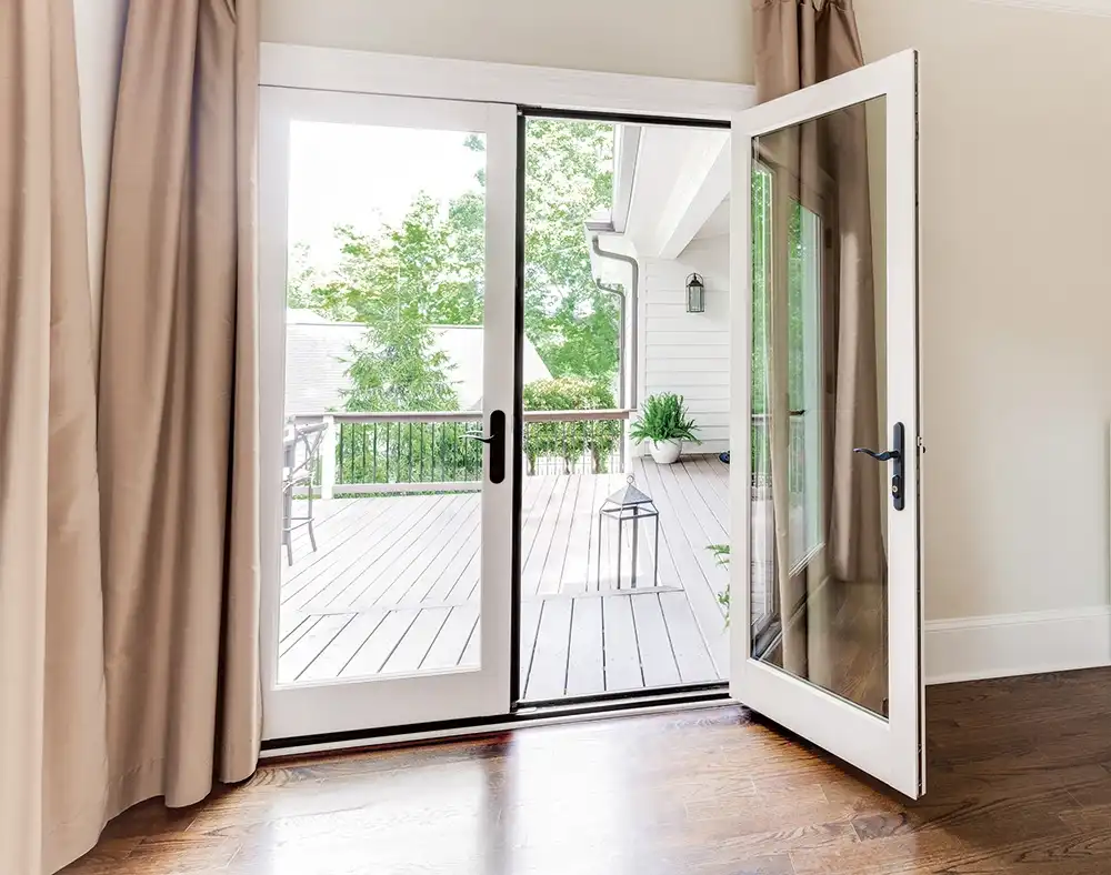 Image of an opened Marvin Replacement two-panel Inswing French Door.
