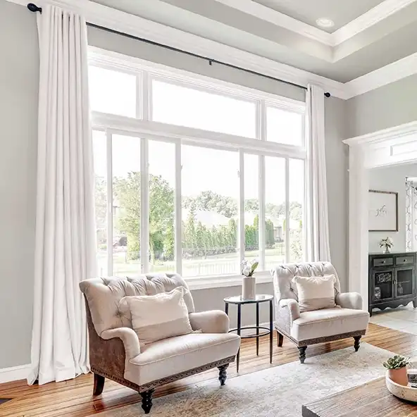 Picture Windows and a Glider Window in Stone White finish