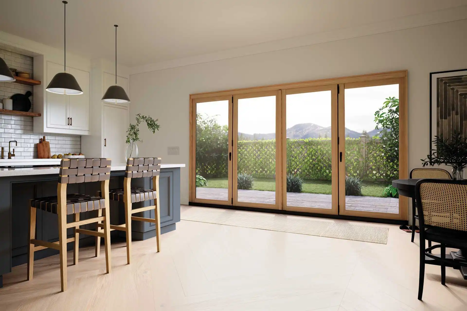 Kitchen view of an EverWood Marvin Replacement Bi-Fold patio door.