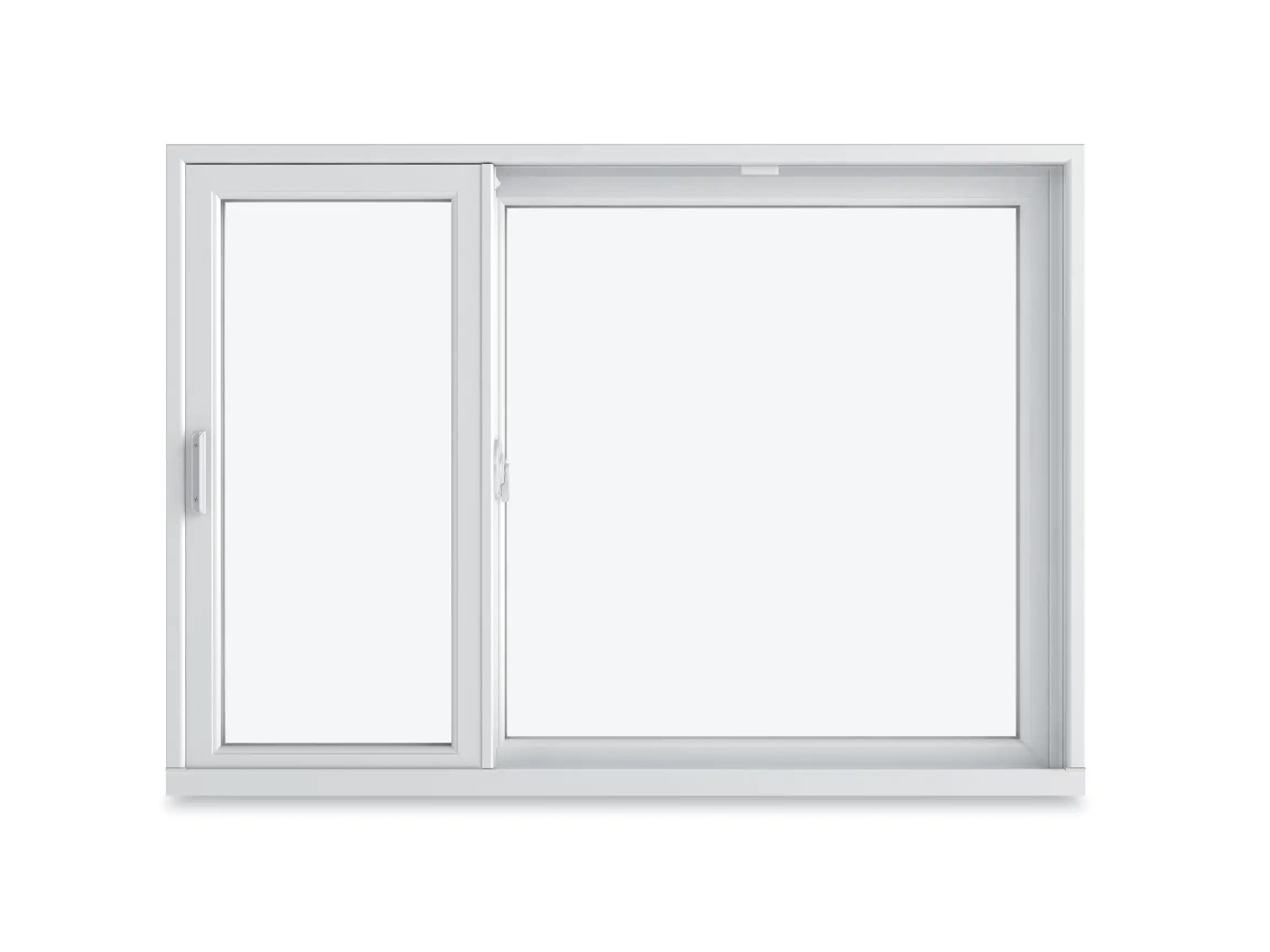 Image of a white Marvin Replacement Slider window with unequal sash size.