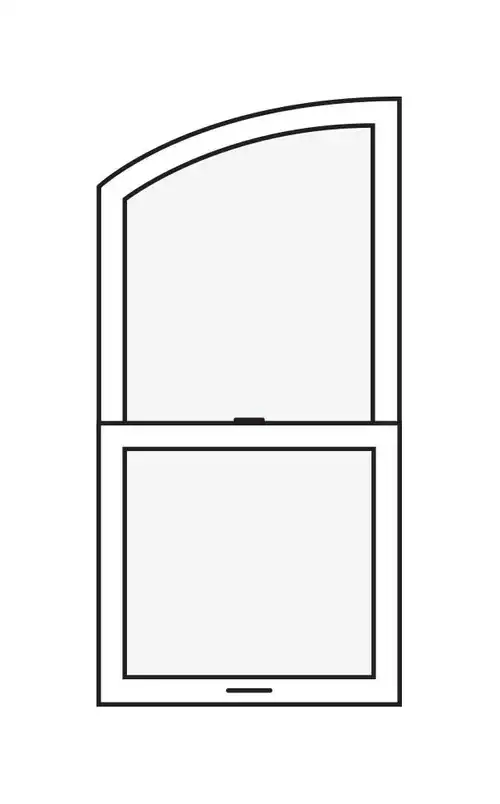 Line drawing of a Marvin Replacement Single Hung Round top window with a right eyebrow style.