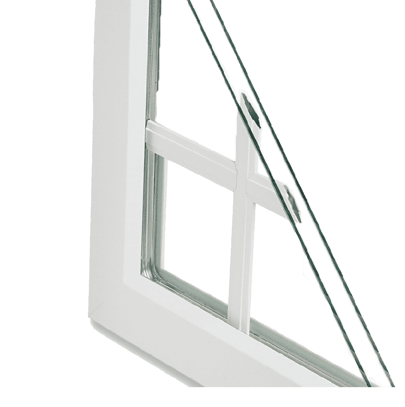 Window corner with muntin bars between panes of glass