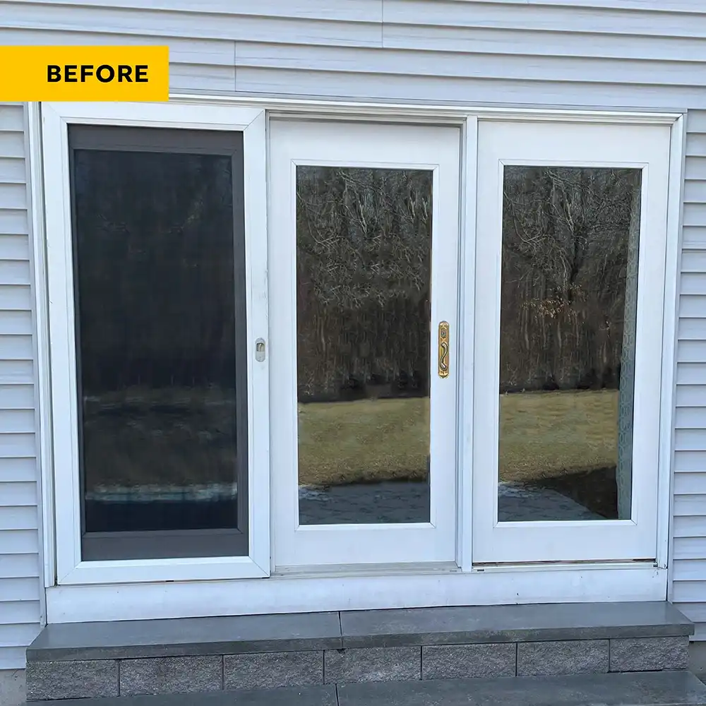 Before image of a three-panel patio door