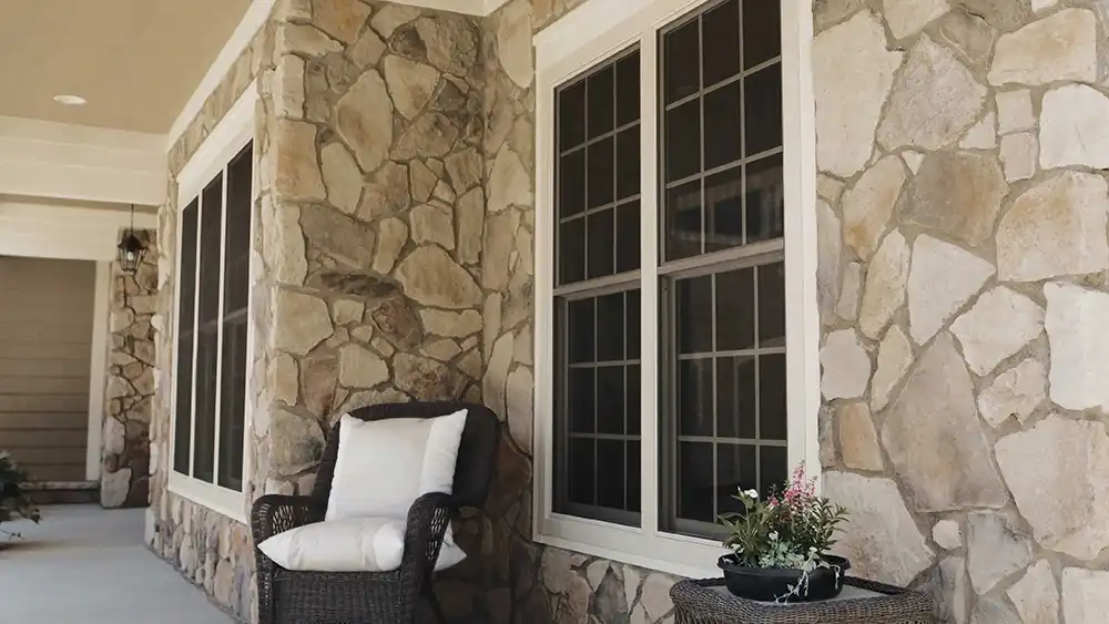 single hung window tan exterior