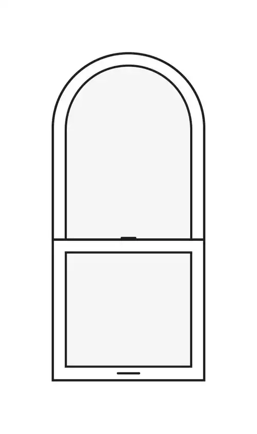 Line drawing of a Marvin Replacement Single Hung Round Top window in Half Round style.