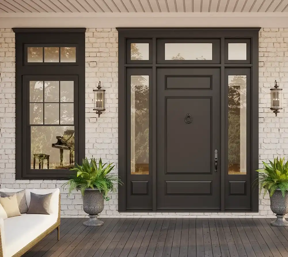 Exterior view of a TruStile black Traditional Style front door.