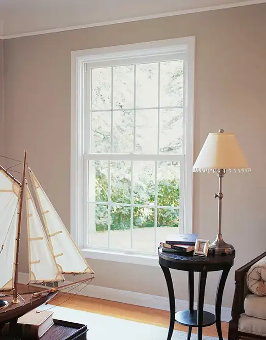 Double Hung Window with Standard Simulated Divided Lites in Stone White interior finish