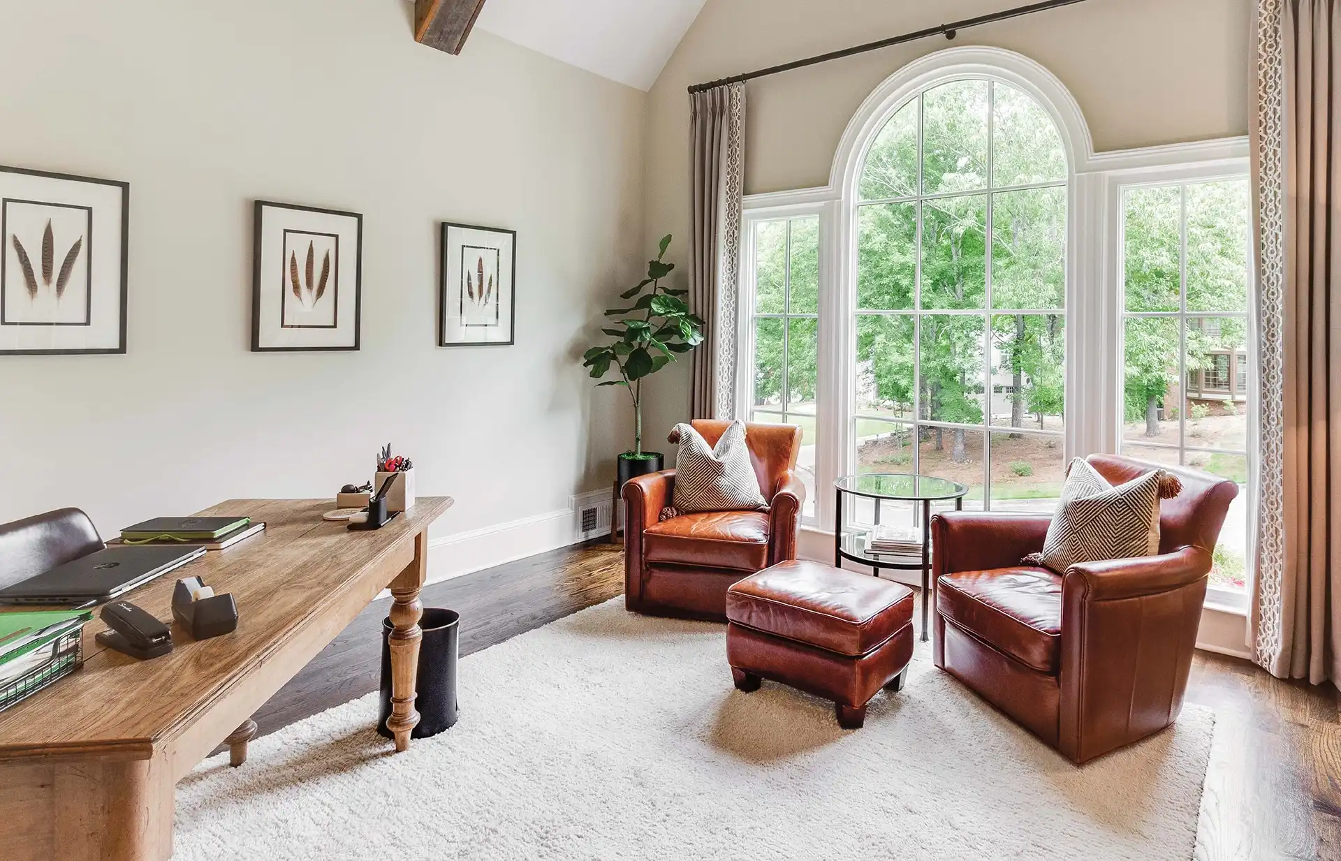 Interior view of a home with white round top window