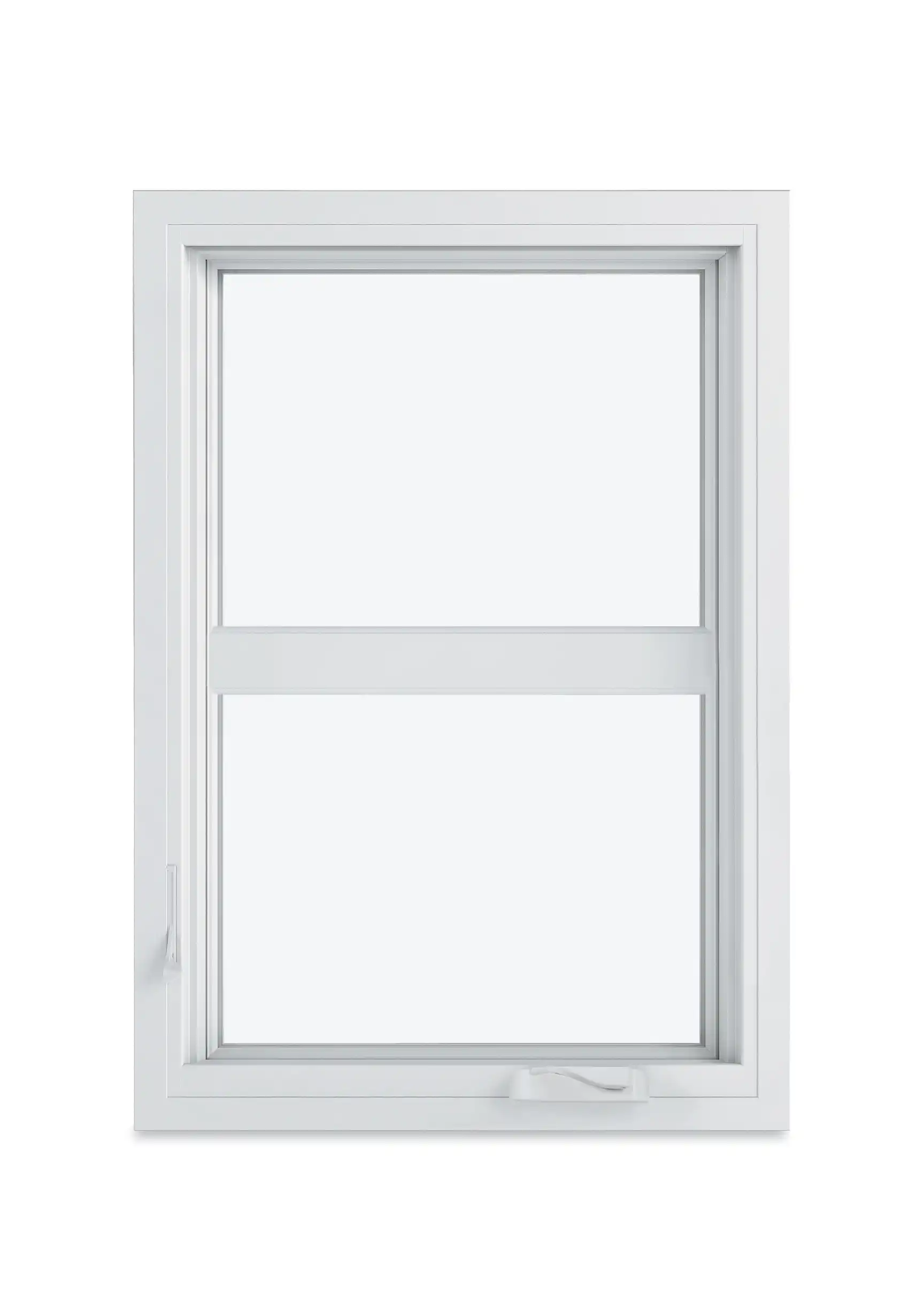Image of a white Marvin Replacement Casement window with a simulated check rail to mimic a double hung window look.