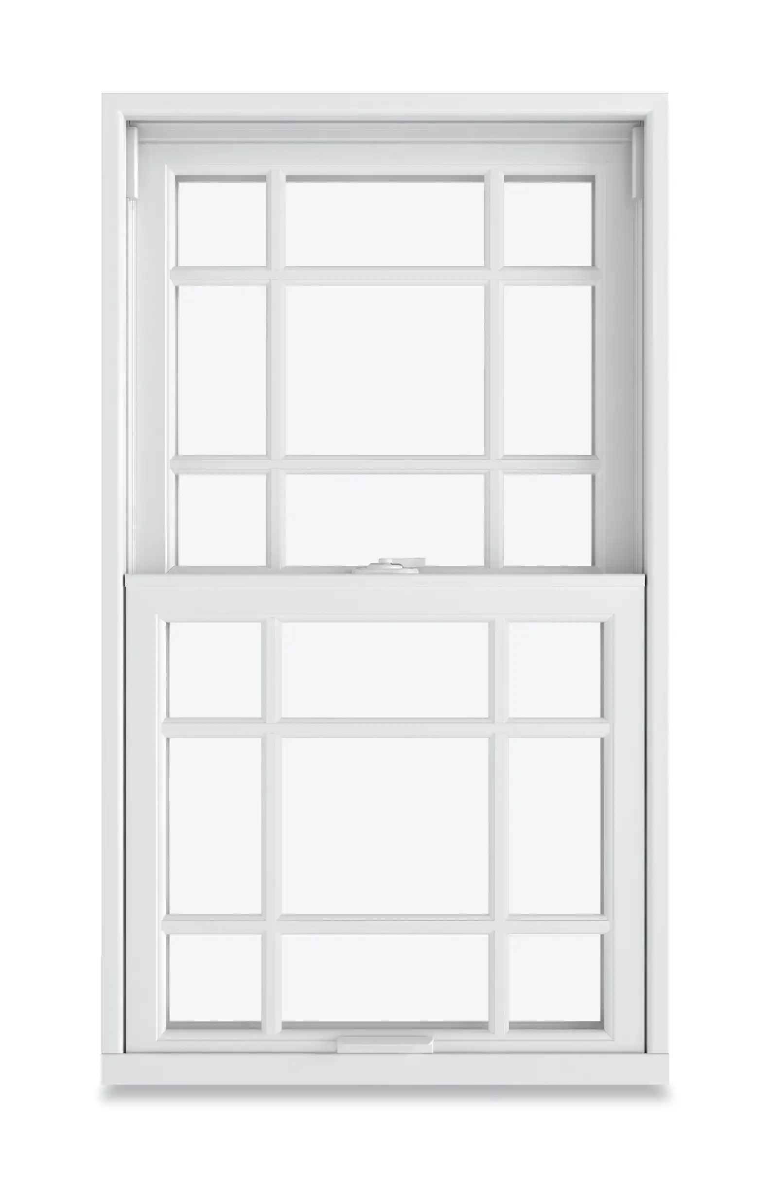 Image of a white Marvin Hung Double Hung window with a Prairie 9-lite style.