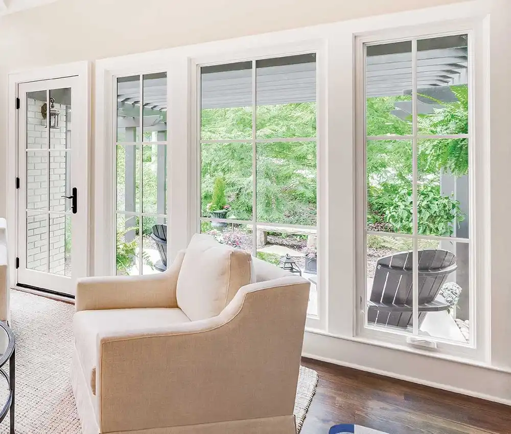 Interior view of a white Marvin Replacement Casement window.