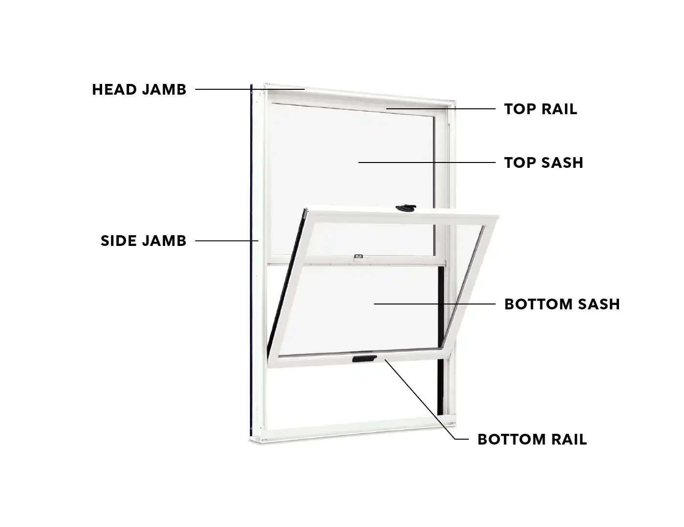 Parts of a double hung window